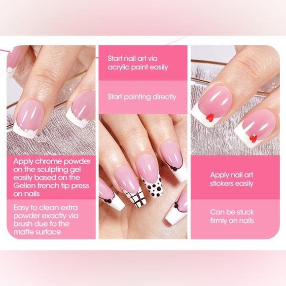 150 Pink French Soft Gel Nail Tips, Short Square, 3 in 1, Tips for Nails Art - Picture 10 of 12